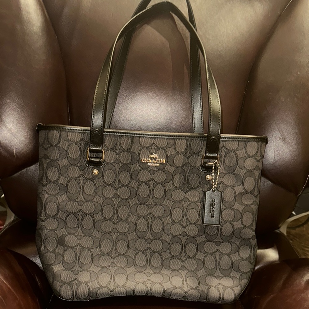 ***SOLD** NWOT Coach Canvas & Leather Signature Gallery Tote - Picture 1 of 15